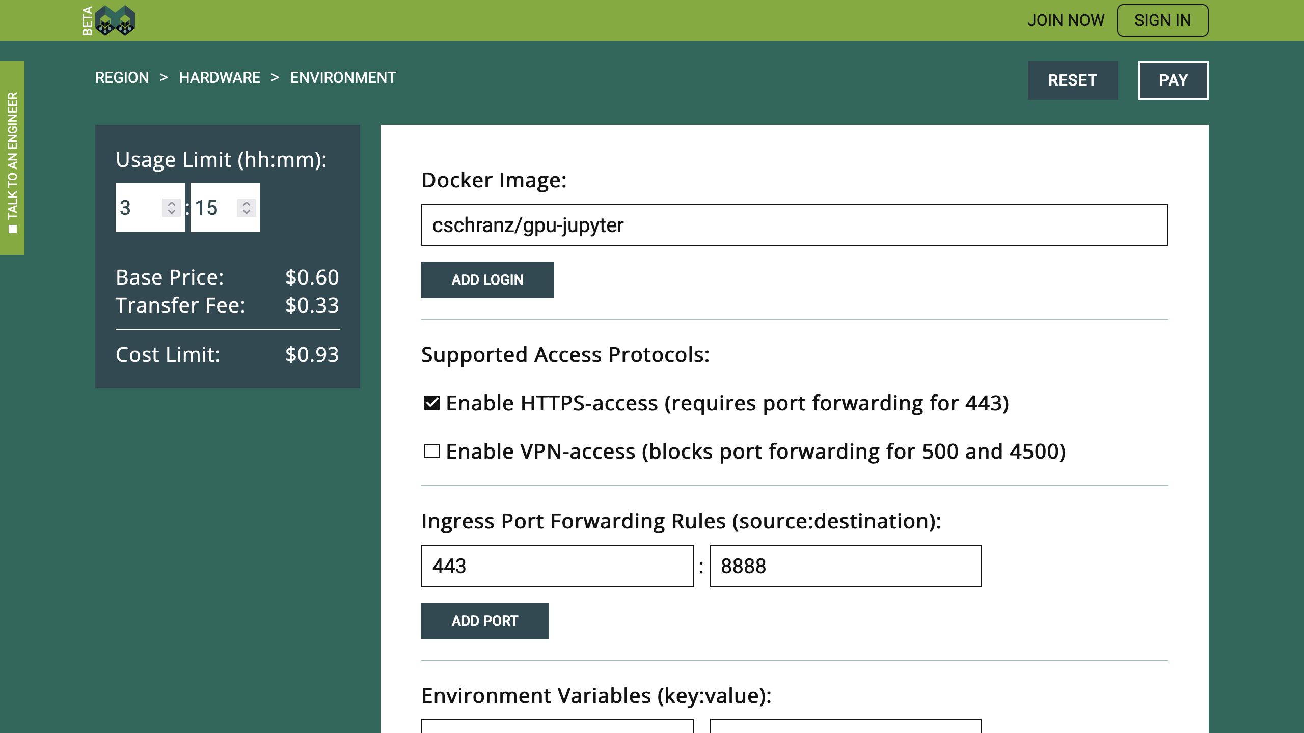 Image and Port Selection Example